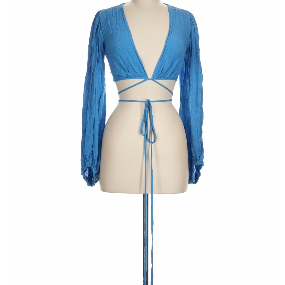 Beginning Boutique Blue Textured Fabric Top